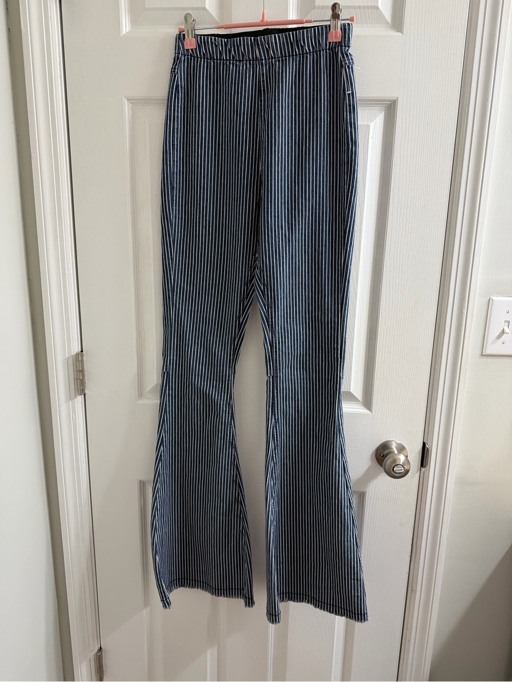 Altar’d State Striped High-Waist Flare Pants - Blue & White Small S